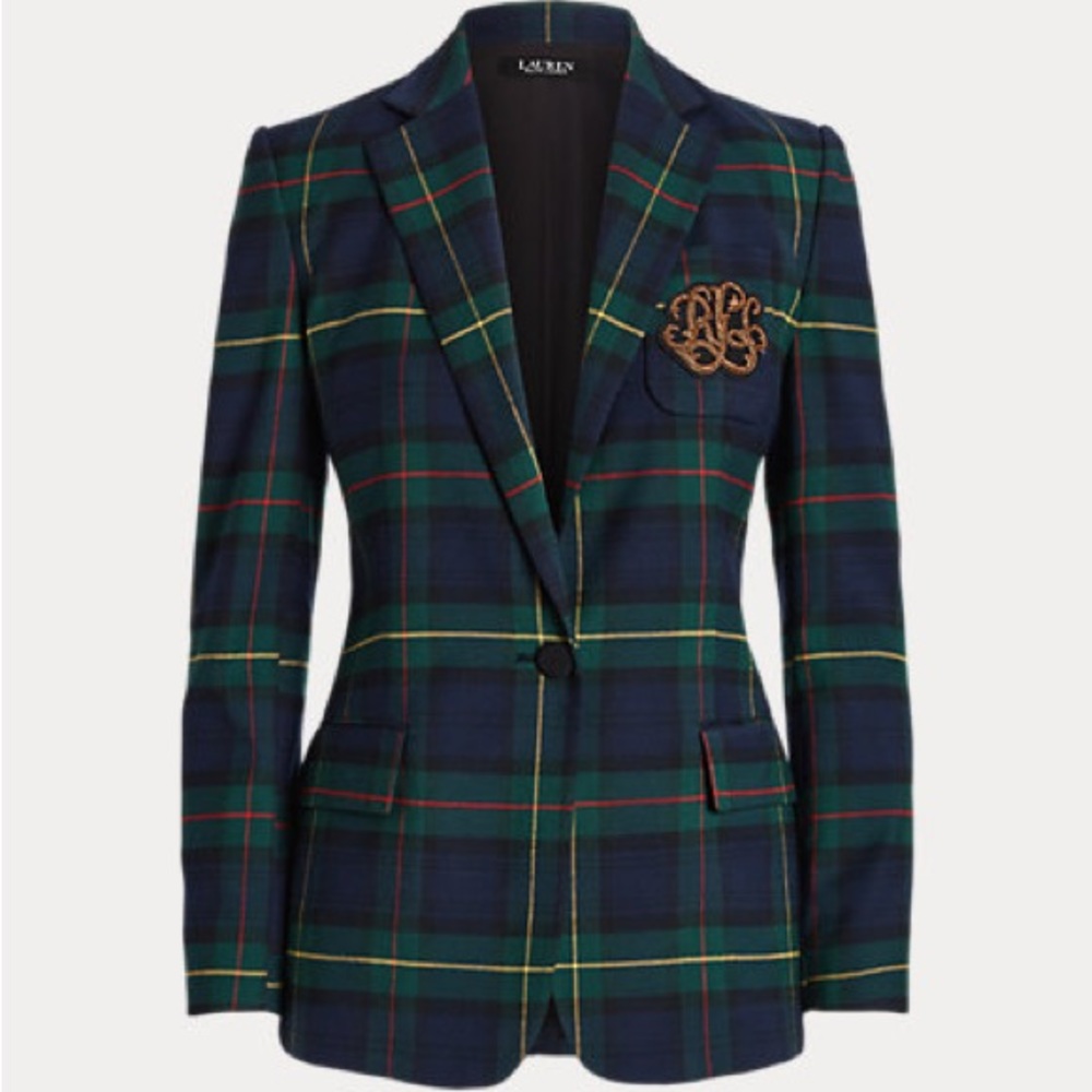 NWT Lauren Ralph Lauren Bullion Plaid Wool-Blend Twill Blazer Size 20W Woman - Picture 2 of 16